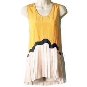 NWOT Issa Silk Blend Pleated Tank Tunic Top 4 Golden Yellow Peach